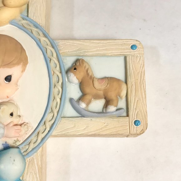 Vintage Baby Boy Cross Jesus Loves Me Precious Moments 8 x 5" Teddy Bear Blue - Picture 9 of 16